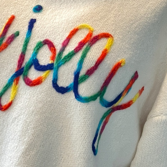 AND THE WHY Holly Jolly oversized ivory holiday sweater S/M M/L combo size - Picture 6 of 8